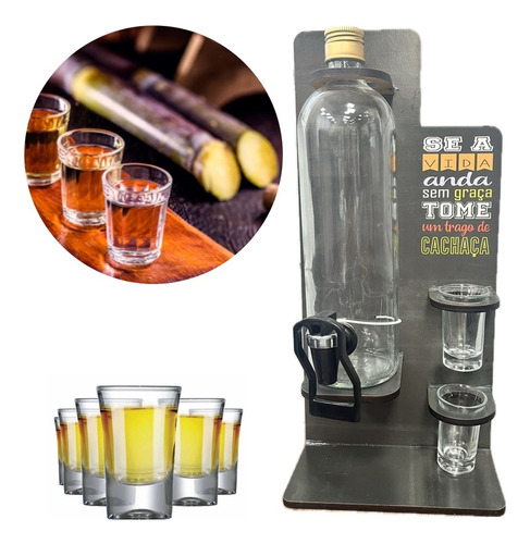Pingometro Porta Cachaça Com Dosador 1 Litro E 2 Copos Shot
