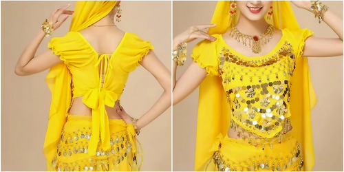 Roupa De Dança Do Ventre Amarela Odalisca Completa 7 Peças