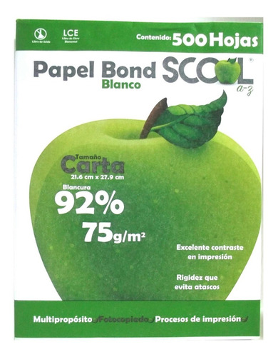 Hojas De Papel Bond Scool Tamaño Carta 500 Hojas