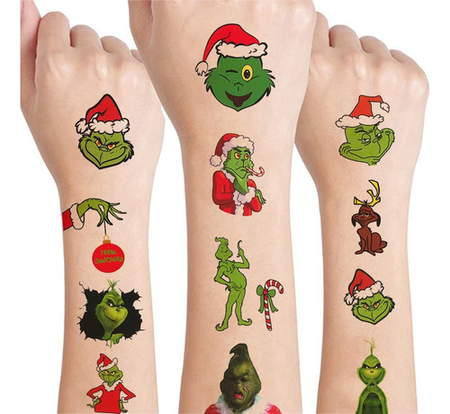 12 Hojas De Tatuajes Temporales De Navidad Para Niños, Decor