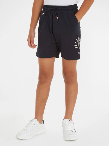 Short De Algodón Con Logo Azul Tommy Hilfiger