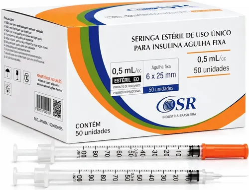 Seringa Insulina 50ui Agulha 6mmx25mm Fixa 0,5ml 50 Unidades 0.5 Ml