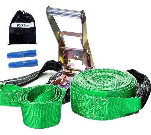 Slackline Verde Cinta 15,7 Catraca Protetor Bolsa