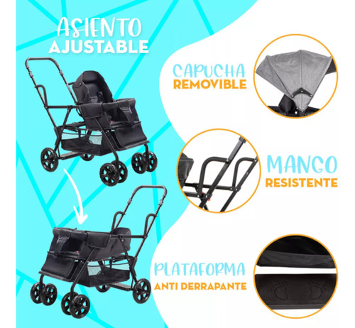 Carriola Bro 2 Doble Reclinable Con Step Color Negro Mima2