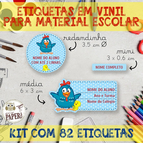 Imagem 5 de 10 de Kit Com 82 Etiquetas Escolares Em Vinil - Personagens =)