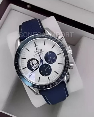 Relógio Omega Snoopy Automático Super C Eta Foguete Se Move Azul Azul Branco (Recondicionado)