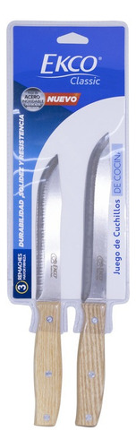 2 Cuchillos Ekco De Acero Inoxidable Con Mango De Madera Col