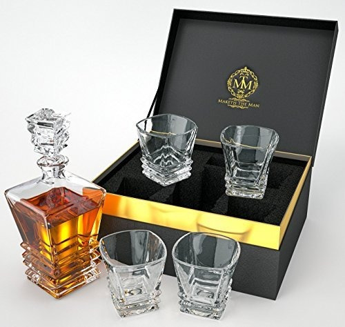 Art Decoter Whisky Set Con 4 Vasos En Elegante Caja De Rega