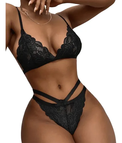 Conjunto Ropa Interior Para Mujer Lencería Sexy Encaje Negro Xl