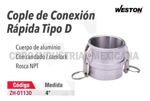 Cople Conexión Rápida Tipo D Cuerpo Aluminio Campock 4´´ P