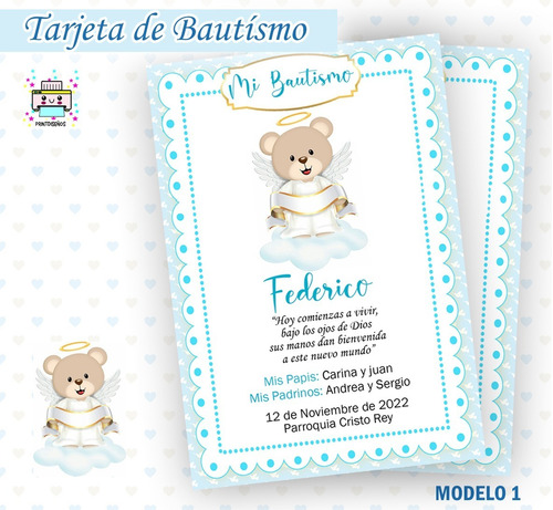 Tarjeta Estampita Bautísmo Varón Imprimir Personalizada M1v