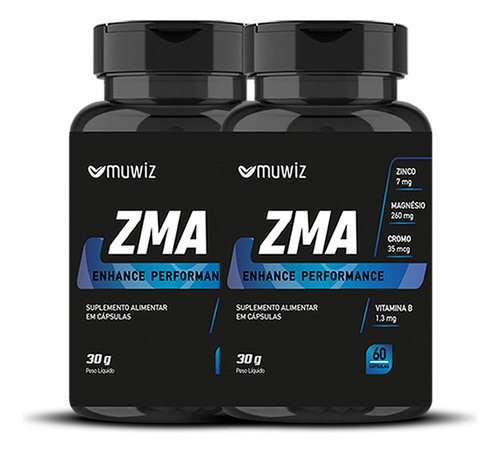 2x Zma 60 Caps 500mg Enhance Performance Muwiz Nova Fórmula Sabor Sem Sabor