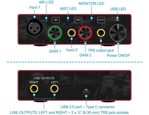 Interface De Áudio Interface De Áudio Usb Com Pré-amplificad
