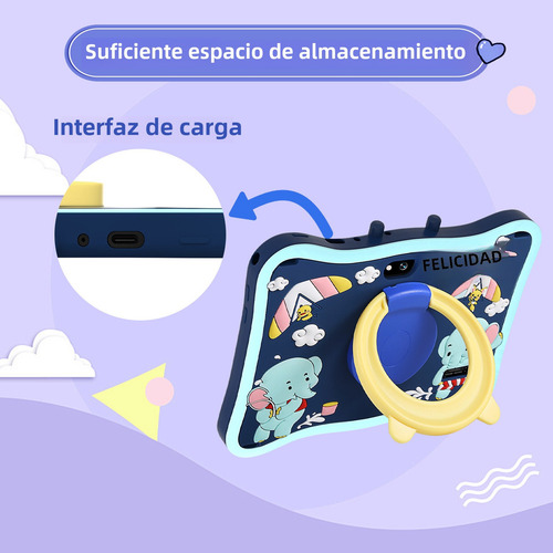 Tablet Para Niños Hancdon E13 7 Pulgadas 6g+128g Color Azul Acero 10 Core Con Android 12 Bt 5.0 ,wifi, 3800mah, 5mp+13mp ,con Tablet Funda