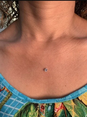 Gargantilha Ponto De Luz Fio Zircônia Redonda 6mm Ouro 18k