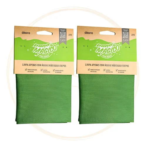 Pano Mágico Limpa Vidros E Espelhos Ecomais Akora C/ 02 Un. Pano Mágico Verde
