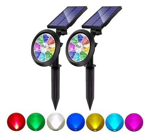 2 Luces Solares Para Jardín, 4 W, Tipo Estaca, Rgb, Multicol