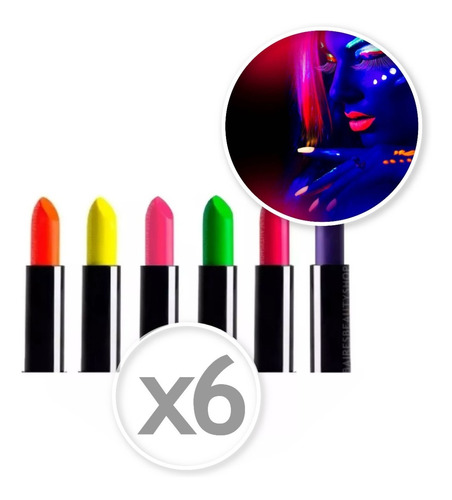 Lápiz Labial Fluor Glow Pinta Labios Neón Fluo Luz Negra X6