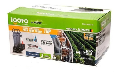 Bomba Sumergible Agua Sucia Lodosa 18 Mts 1 Hp Igoto Wqd-16