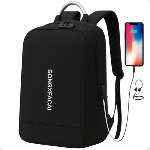 Mochila TheVisionaries Antifurto Executiva Com Cadeado Trava Segurança Porta Usb Saída Fone Ouvido Compartimento Notebook Resistente Reforçada Grande Anti Furto Unissex Masculina Feminina Trabalho