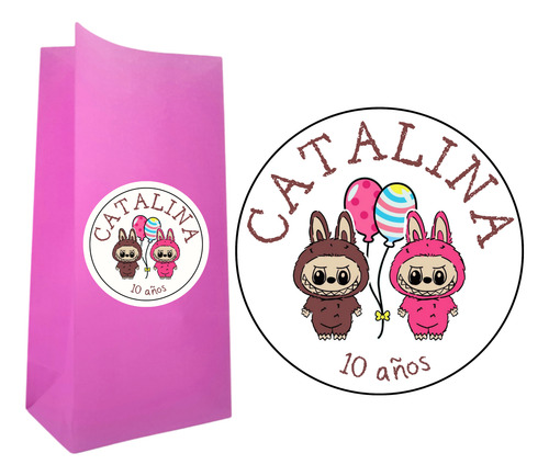 30 Bolsitas Golosinas Sticke Labubu Personalizado + Juguetes Surtido Labubu