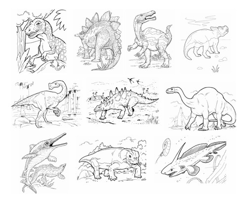 Kit Com 60 Desenhos Dinossauros Para Colorir + Jogo Da Memória Dino Cards Folha Solta Tamanho A4 Um Desenho Por Folha Para Crianças