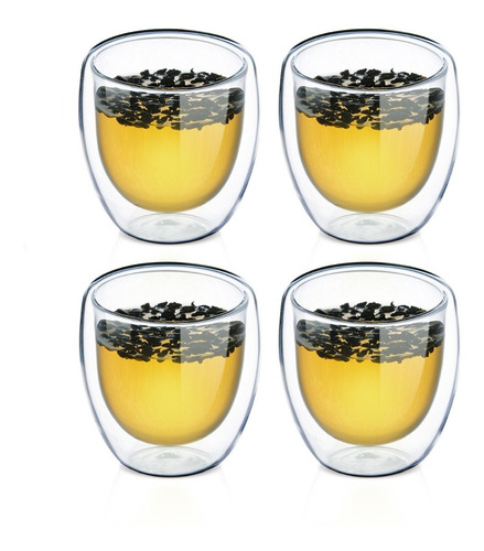 Juego De 4 Vasos De Doble Pared Con Fondo Curvo 250 Ml.