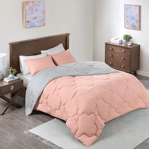 Comfort Spaces ® edredón Doble Vista Cama Queen Size 3piezas Color Coral / Gris