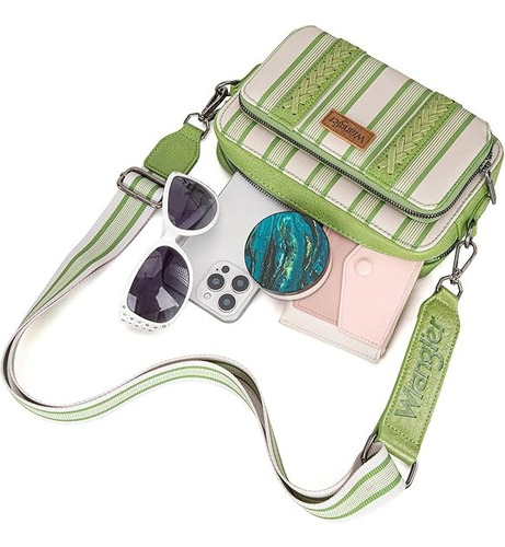 Cartera Deportiva Wrangler Cowgirl C Importada Original Verde Claro Rayas
