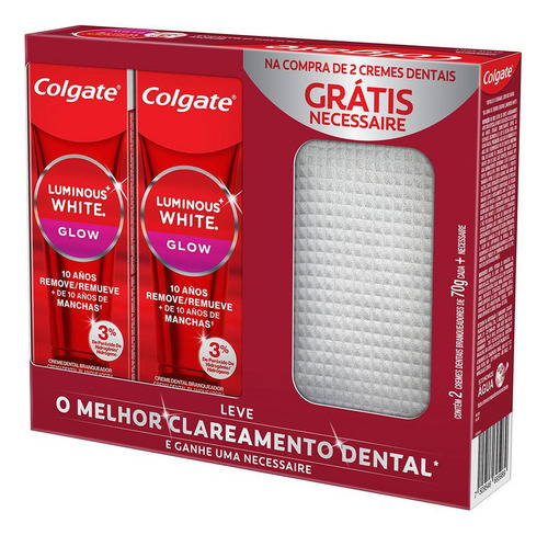 Creme Dental Colgate Luminous White 70g 2 Unid. + Necessaire