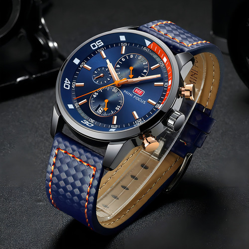 Reloj Cronógrafo Impermeable Mini Focus 6 Manecillas Color de la correa Azul