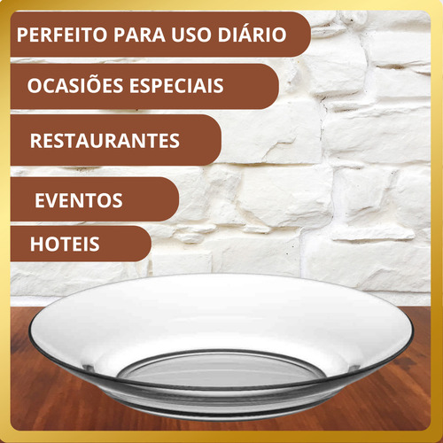 Jogo De Prato Fundos Liso Transparente Refeição Kit 12 Un