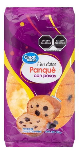 Pan Dulce Great Value Panqué Con Pasas 255 G