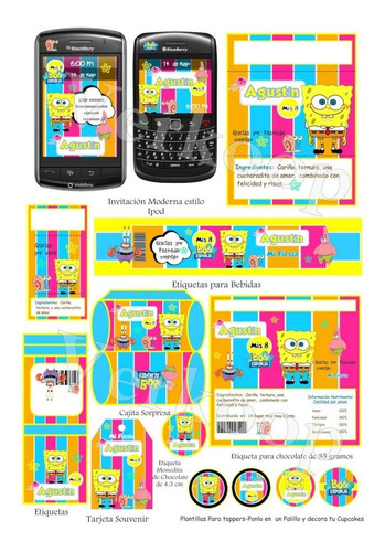 Kit Imprimible Bob Esponja Invitaciones Tarjetas Frames