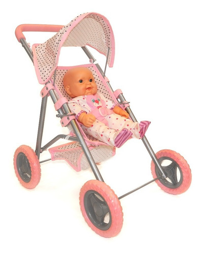 Imagen 2 de 10 de Set Cochecito Muñeca Metal Grande Cuna Y Silla Comer Cuby Pr