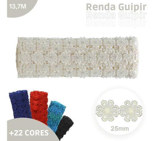 Renda Guipir Chl 207 -25mm- Varias Cores Cor Bege Natural - 296