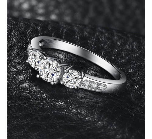 Imagen 5 de 8 de Anillo Mujer Triple Circón Compromiso Matrimonio Plata 925