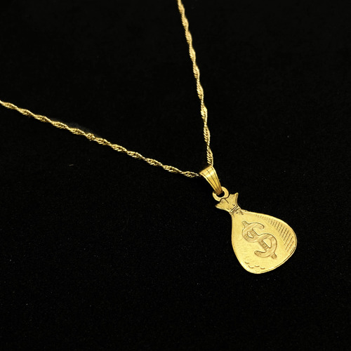 Cadena Y Dije Bolsa De Dinero Abundancia Oro 18k Oro 18k 40 Cm