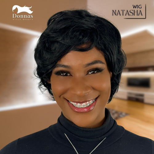 Peruca Curta Lisa Ondulada Natasha Bio Fibra Short Bob Wig