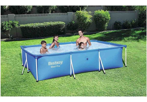 Alberca Bestway Rectangular Familiar Steel Pro 56404 3300 L Azul Liso
