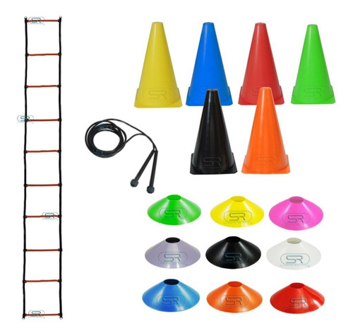 Escada + Corda +10 Pratos +10 Cones P/ Treinamento Funcional