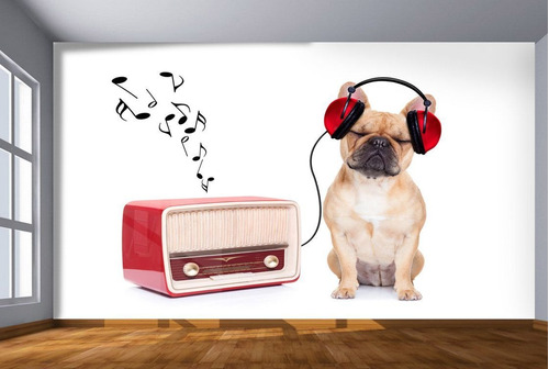 Papel De Parede Bulldog Ouvido Música 3d M² Mus21