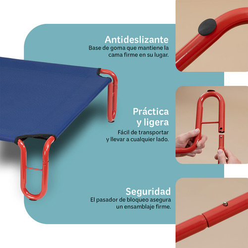 Cama Elevada para Perro con Malla Transpirable ideal en Calor, Catre de Mascotas Esquimal Pets. Azul-Rojo, 122x85x20cm