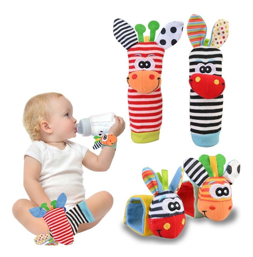 4 Pz Set Bebés Calcetines Y Pulseras Sonajero Peluches Jugue