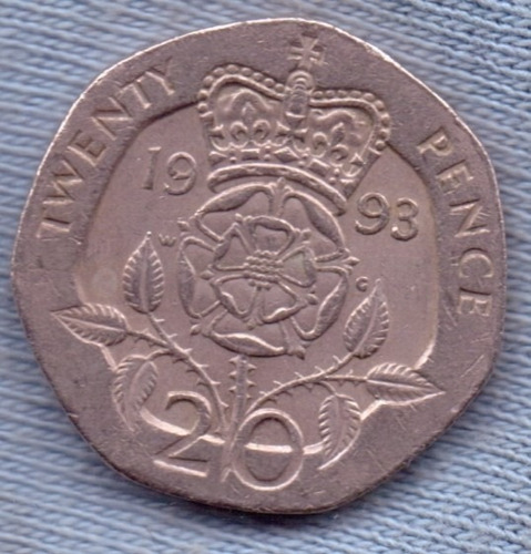 Inglaterra 20 Pence 1993 * Rosa Y Corona *