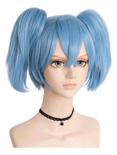 Peluca Azul Claro Con Coletas Cortas Anime Y Cosplay Tamaño De La Base Unitalla