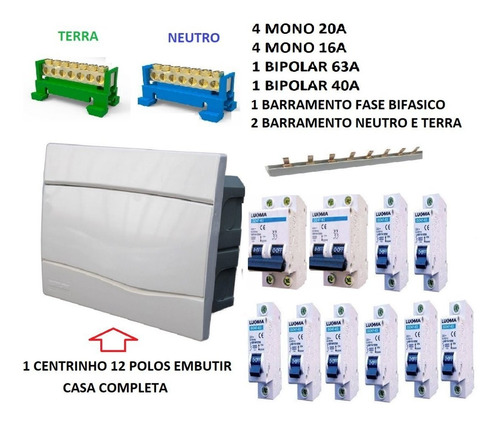 Kit Quadro Distribuição Embutir P 12 Disjuntores Conforme D