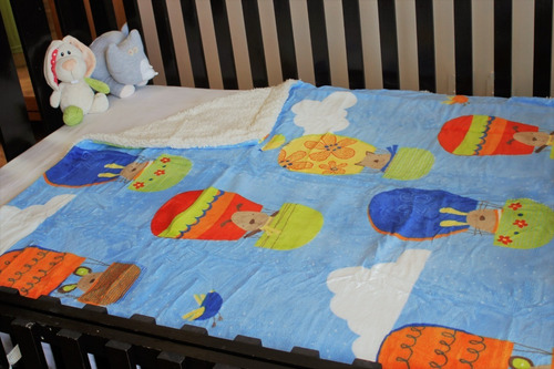 Imagen 2 de 4 de Cobertor Con Borrega Infantil 1.00x1.30 Modelo Globos Azul