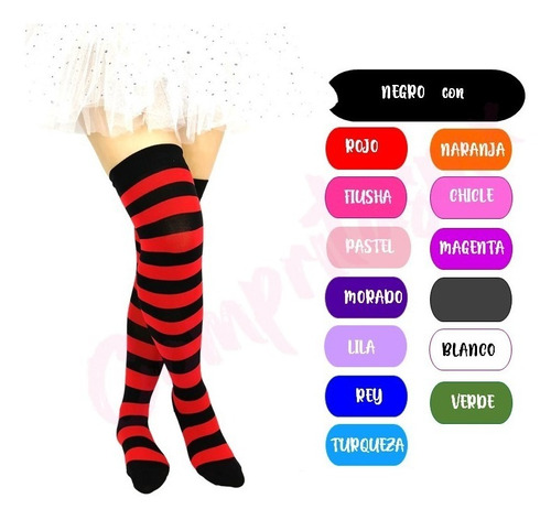 Imagen 2 de 4 de Media Calceta Over Knee Lolita Halloween Rojo/negro Caramelo
