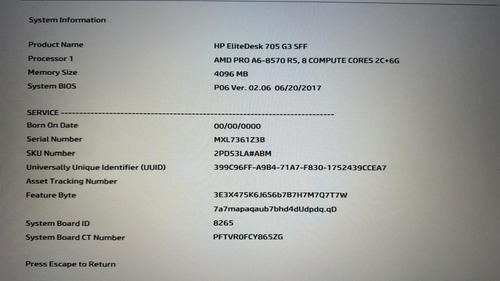 Cpu Hp Elitedesk 705 G3 Ssf Amd 4gb Ram Ddr4 Hdd 500gb (Reacondicionado)